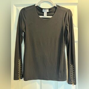 Carmen Black Long Sleeve Top with Gold Zippers on Sleeves